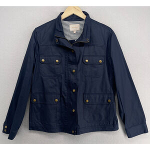 SKIES ARE BLUE Jacket L Twill Safari Field Utility Rain Coated Cotton Blue